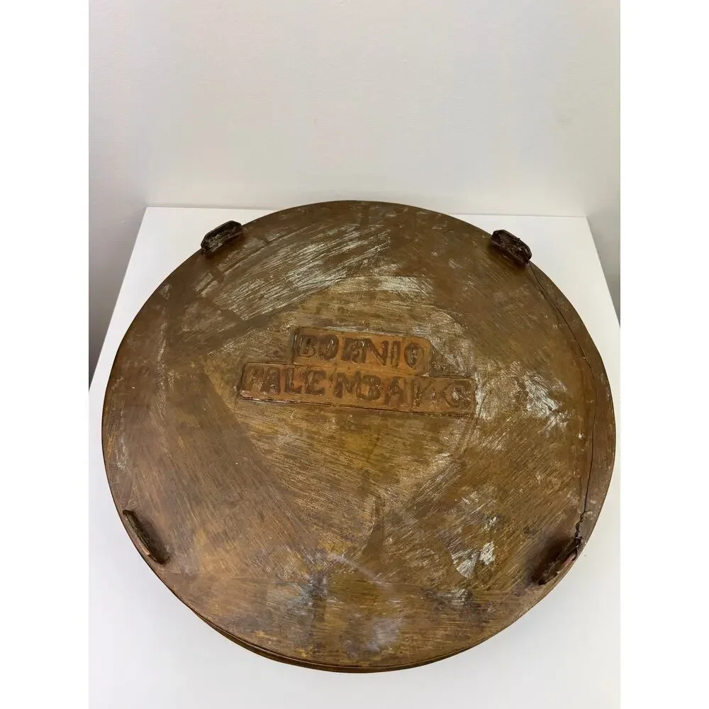 VINTAGE MCM Brass Round Serving Tea Tray Platter Decorative Vanity Tray LARGE